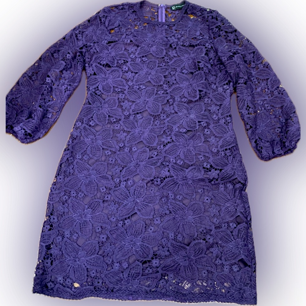 NY&C New York & Company purple floral lace dress lined Size medium long sleeve